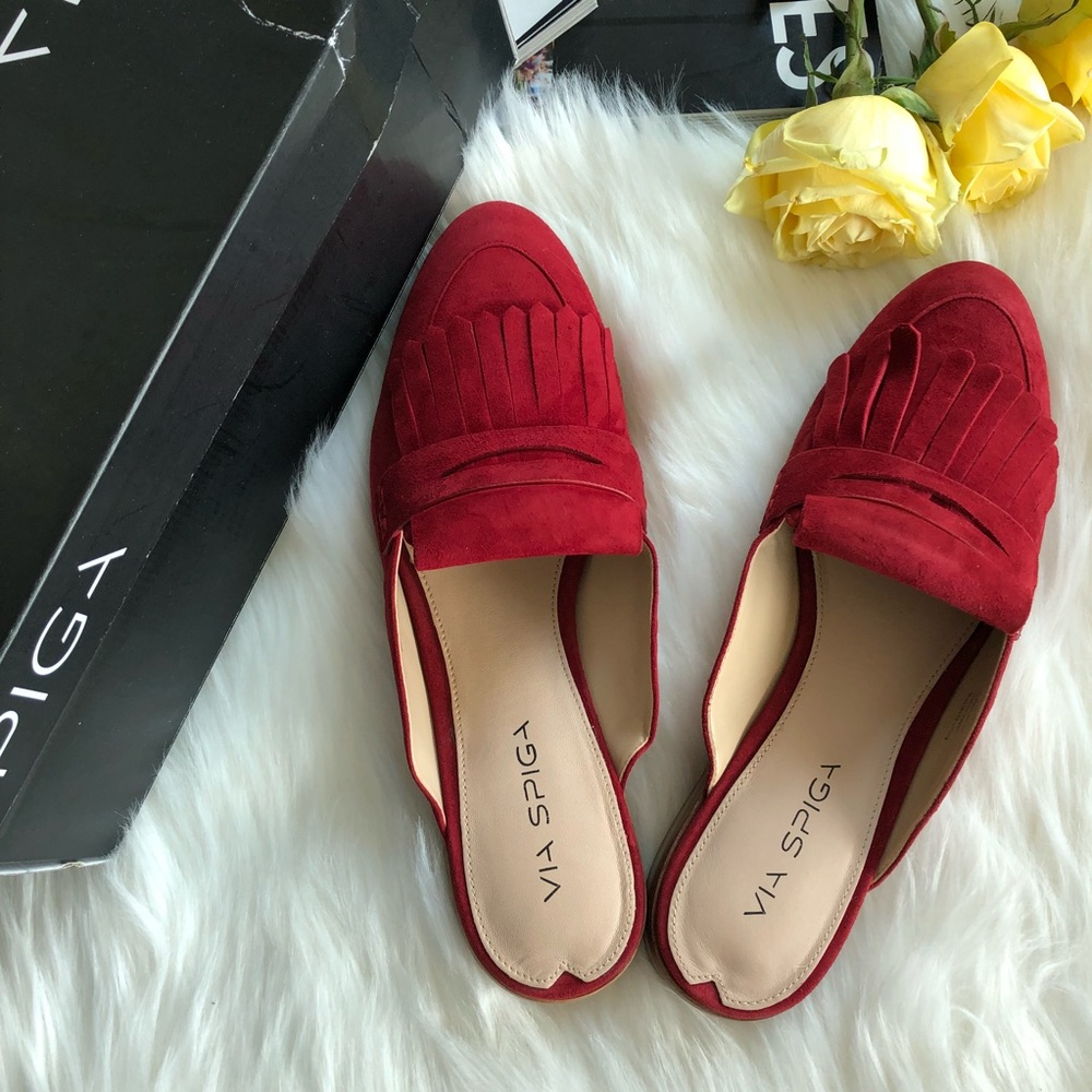 Via Spiga Red Suede Mules